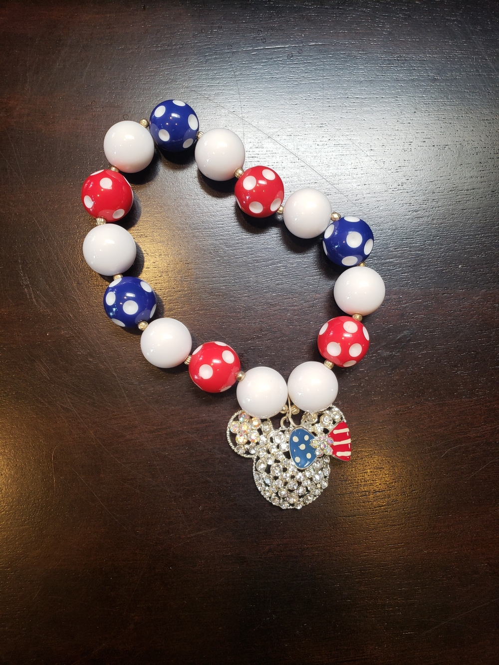 Kids Patriotic Red White & Blue Bead Bracelet with Crystal Charm
